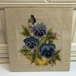 Vintage (80's) Handmade Elsa Williams Crewel Embroidery Pansies Flowers Art